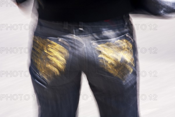 Woman walking in street, Photo with motion blur, City of Quito, Pichincha province, Ecuador, South America