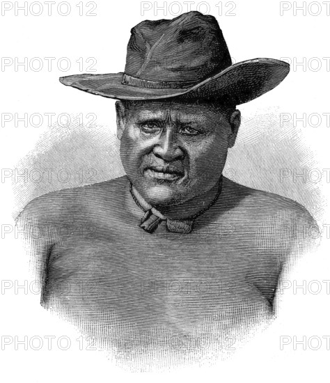 Lobengula, 1833 - 23 January 1894 in Matabeleland, was the second and last king of the Matabele kingdom in southern Africa, illustration, published 1890, reproduction, digitally enhanced, historical