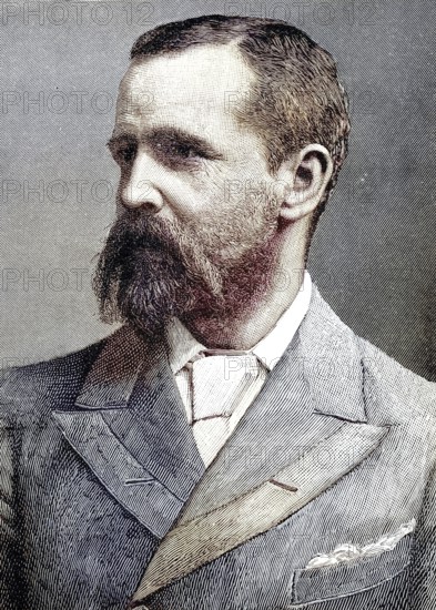 Verney Lovett Cameron, 1 July 1844 - 24 March 1894, was an English traveller in Central Africa and the first European to cross Equatorial Africa from sea to sea in 1875, illustration, published 1890, reproduction, digitally enhanced, Historical