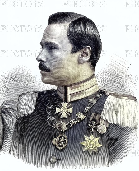 Ernest Louis Charles Albert William, German: Ernst Ludwig Karl Albrecht Wilhelm, 25 November 1868 - 9 October 1937, Germany, was the last Grand Duke of Hesse and by Rhine from 1892 to 1918. His nickname was Ernie, illustration, published 1890, reproduction, digitally enhanced, Historical