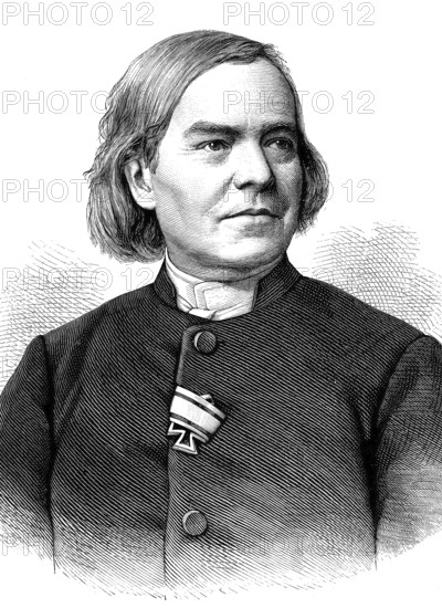 Emil Frommel, 1828-1896, a German pastor and author, held several pastorates, served as a field chaplain in the Franco-Prussian War of 1870-1871 and was appointed court preacher in Berlin and pastor of the garrison in that city in 1872, illustration, published 1890, reproduction, digitally enhanced, Historical