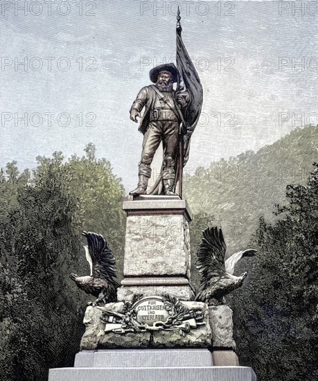 The Andreas Hofer Monument on Mount Isel near Innsbruck, Austria, illustration, published 1890, reproduction, digitally enhanced, historical