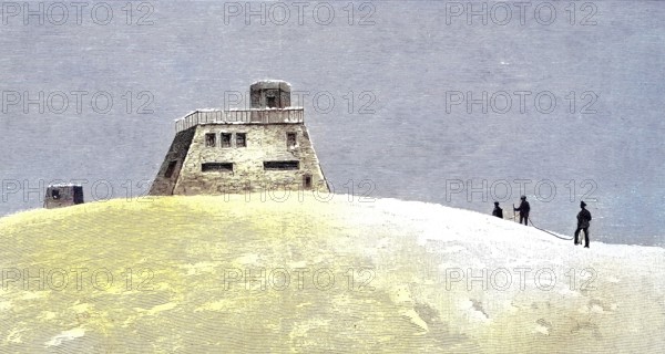 The newly built observatory on the summit of Mont Blanc, France, illustration, published 1890, reproduction, digitally enhanced, Historical