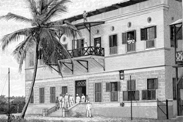 The post office in Dar es Salaam, Tanzania, former German East Africa, Illustration from 1894, Reproduction, digitally enhanced, Historical