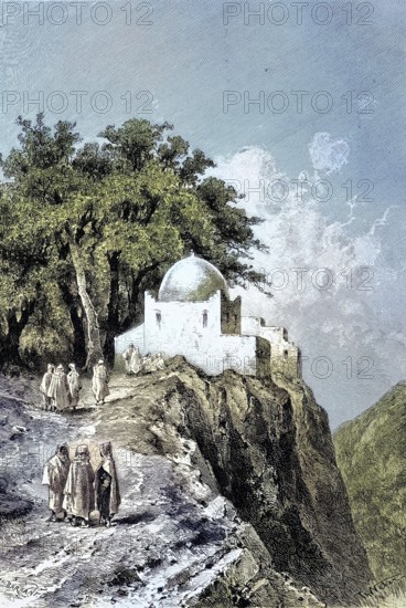 The Zaouia near Mazouna, the cradle of the Order of the Senussi in Algeria, Illustration, published 1890, Reproduction, digitally enhanced, Historical