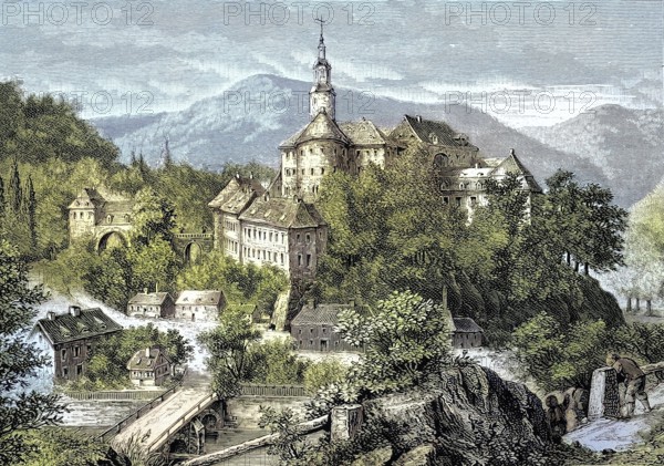 Weesenstein Castle in Saxony, Germany, illustration, published 1890, reproduction, digitally enhanced, historical