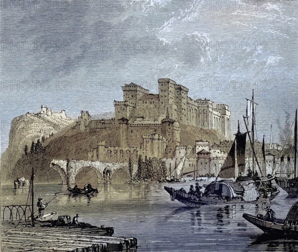 View of the city of Avignon on the Rhone in Provence in southern France, illustration, published 1890, reproduction, digitally enhanced, historical
