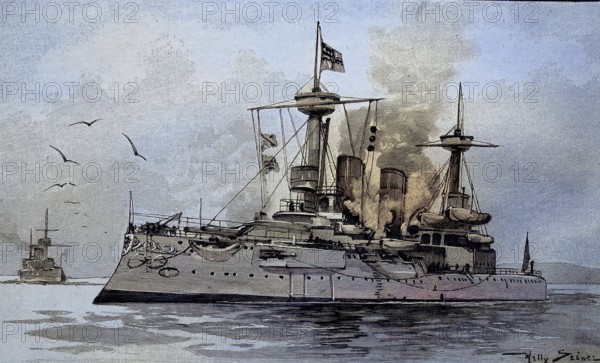 The German armoured ship, the Brandenburg, illustration, published 1890, reproduction, digitally enhanced, historical