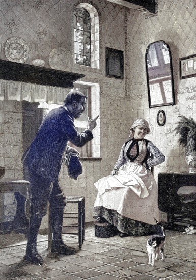 The eloquent suitor, a man promising marriage to a woman, Germany, Illustration, published 1890, Reproduction, digitally enhanced, Historical