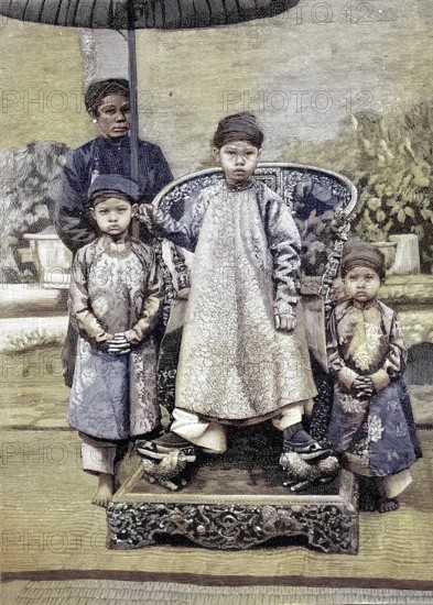 The King of Annam and his brothers, now Vietnam, Illustration from 1894, Reproduction, digitally enhanced, Historical
