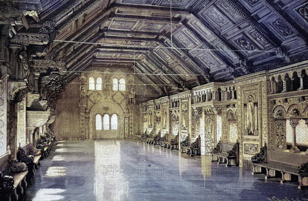 The Wartburg in Eisenach, Germany, the banquet hall, illustration from 1894, reproduction, digitally enhanced, historical