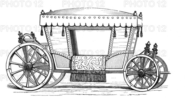 Horse-drawn carriage, coach from the 1650s, illustration from 1894, reproduction, digitally enhanced, historical