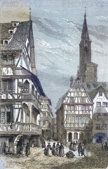 Place du Marché aux Cochons de Lait, the piglet market, in Strasbourg, France, historical picture or illustration from 1894, reproduction, digitally enhanced, Historical