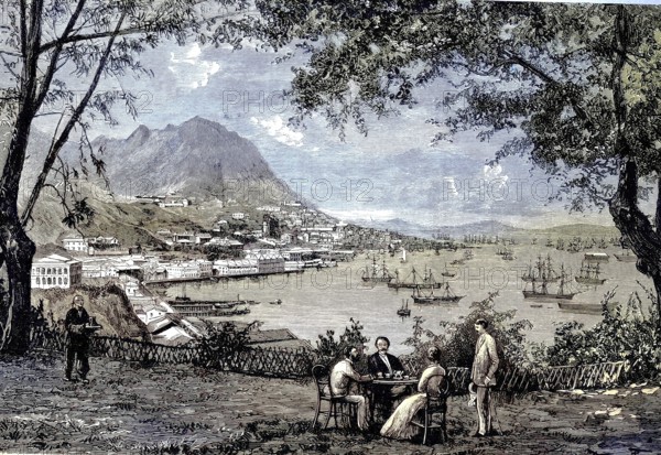 View of Victoria, part of Hong Kong Island, Illustration from 1894, Reproduction, digitally enhanced, Historical