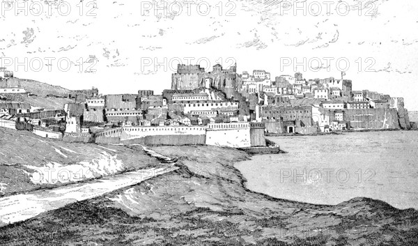 The Spanish city of Melilla, part of Africa, in 1880, autonomous city, illustration from 1894, reproduction, digitally enhanced, Historical