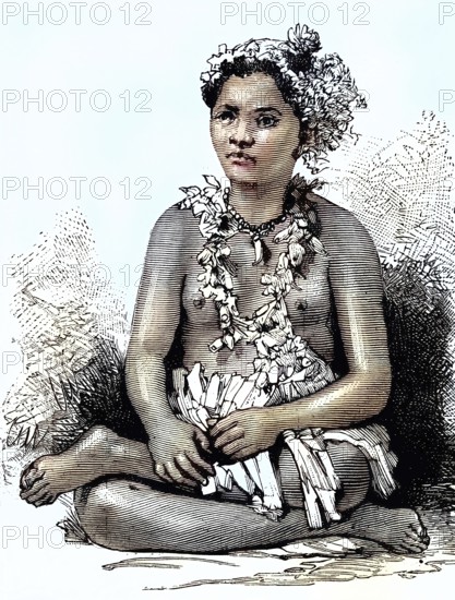 A woman from the island of Samoa, illustration from 1894, reproduction, digitally enhanced, historical
