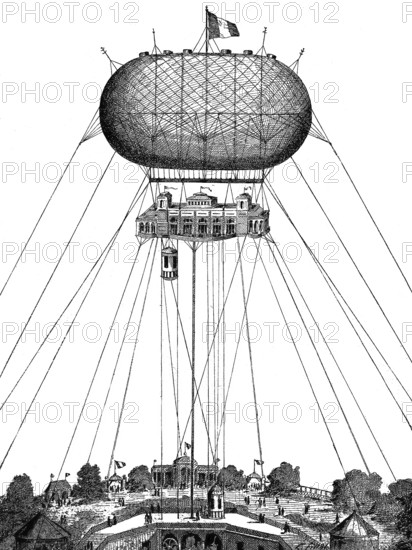 The international exhibition in Antwerp, Belgium, 1885, the castle in the sky, illustration from 1894, reproduction, digitally enhanced, Historical