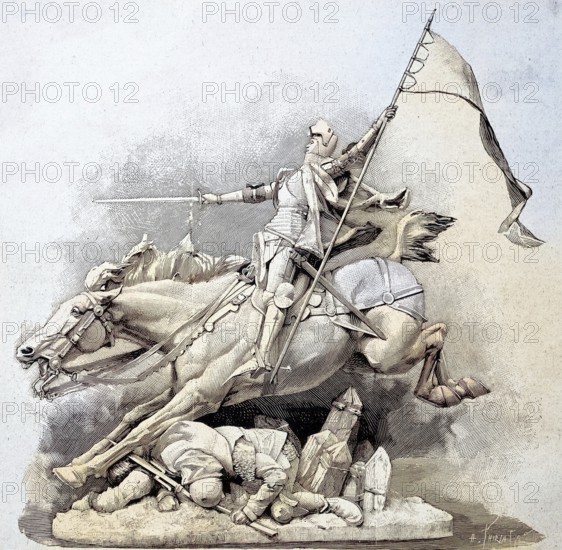Monument to the Maid of Orleans, Jeanne d'Arc, in Chinon, France, 1893, Illustration from 1894, Reproduction, digitally enhanced, Historical