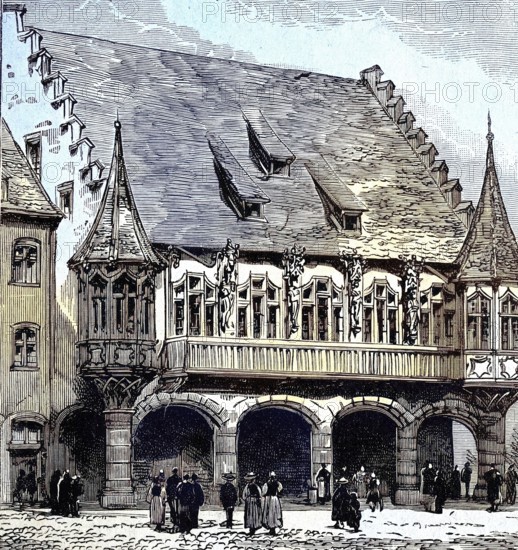 The old town hall in Freiburg, Breisgau, Germany, Illustration from 1894, Reproduction, digitally enhanced, Historical