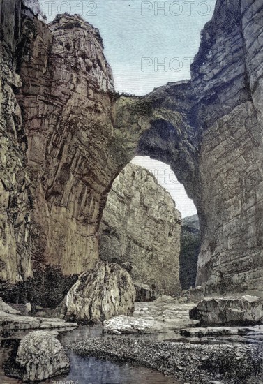 The rock bridge of Constantine in Algeria in the 19th century, Illustration from 1894, Reproduction, digitally enhanced, Historical