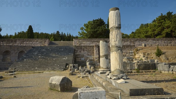 Ancient ruins with broken columns and stairs, surrounded by nature, Asklepios Temple, Asklipion, Asklepieion, Healing Temple, Temple, Hippocrates, Kos, Dodecanese, Greek Islands, Greece
