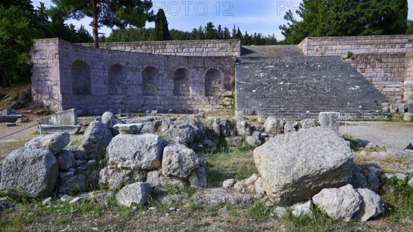 Roman theatre with arches and stone ruins in a natural setting, flight of steps, second terrace, Asklipion, Asklepieion, healing temple, temple, Hippocrates, Kos, Dodecanese, Greek Islands, Greece