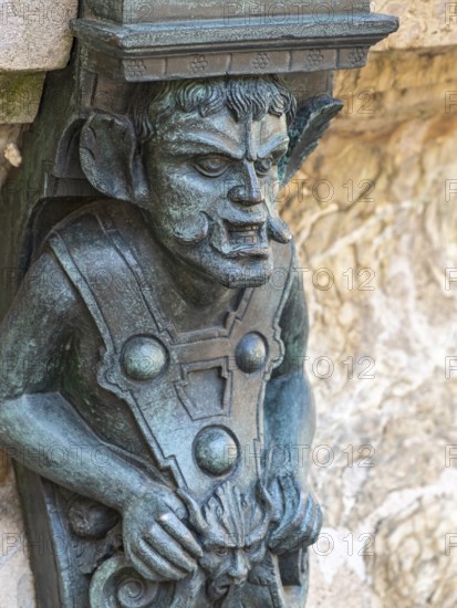 Close-up of bronze Satyr figure at the Landhausbrunnen fountain, Landhaus, Graz, Austria