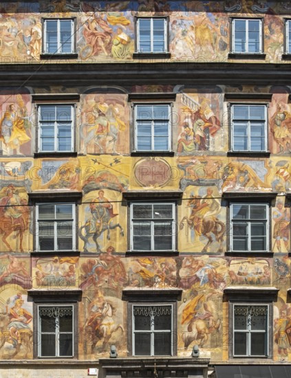 Facade detail, Herzogshof - Gemaltes Haus, Herrengasse, Graz, Austria
