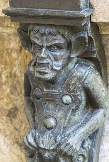 Close-up of bronze Satyr figure at the Landhausbrunnen fountain, Landhaus, Graz, Austria