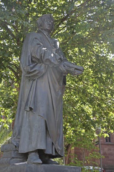 Monument to the humanist and philosopher Johannes Reuchlin during the Renaissance, bronze sculpture, Pforzheim, Northern Black Forest, Black Forest, Baden-Württemberg, Germany