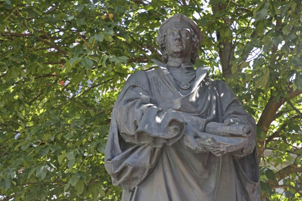 Monument to the humanist and philosopher Johannes Reuchlin during the Renaissance, bronze sculpture, Pforzheim, Northern Black Forest, Black Forest, Baden-Württemberg, Germany
