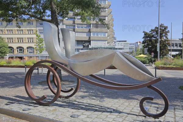 Bertha Benz memorial by Rene Dantes 2017, memory of Bertha Benz woman of Carl Benz with First motorised automobile journey from Pforzheim to Mannheim in 1888, Carl Benz, historical, car journey, car history, Waisenhausplatz, Pforzheim, Northern Black Forest, Black Forest, Baden-Württemberg, Germany