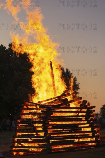 Magical summer night at the midsummer bonfire in Germany, Swabian Alb, Lenninger Tal