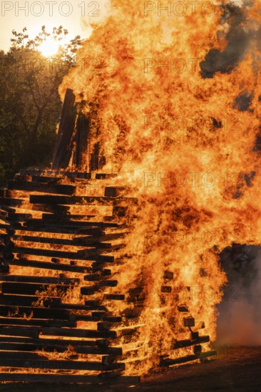 Sunset at the solstice fire in Germany, Swabian Alb, Lenninger Tal, June 2025