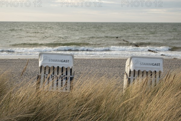 Beach chairs, Baltic Sea, windy, Baltic seaside resort, Kühlungsborn, Rostock district, Mecklenburg-Vorpommern, Germany