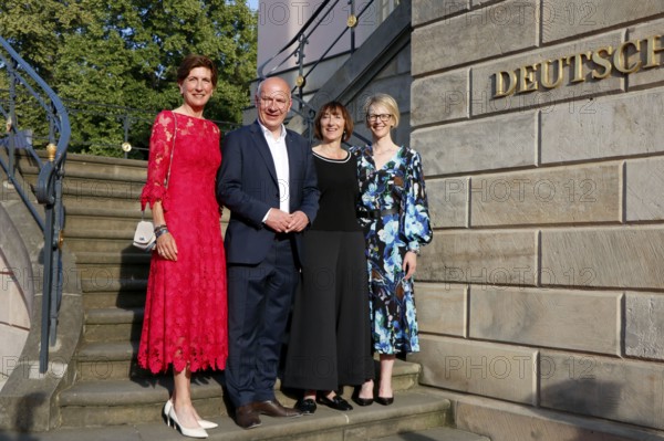 Ilka Horstmeier (BMW Board of Management), Kai Wegner, Elisabeth Sobotka (Director of the Staatsoper Unter den Linden) and Nina Englert (Head of the Berlin branch) at the arrival of Charles Gounod's Roméo et Juliette based on William Shakespeare at the Staatsoper für Alle on Bebelplatz in Berlin on 21 June 2025