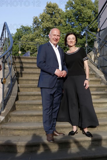 Kai Wegner and Elisabeth Sobotka (Artistic Director of the Staatsoper Unter den Linden) arriving for Charles Gounod's Roméo et Juliette after William Shakespeare at the Staatsoper für Alle on Bebelplatz in Berlin on 21 June 2025