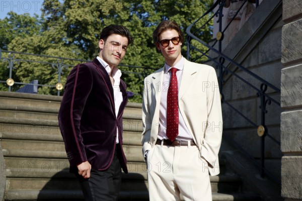 Guest and Bert Heldt (opera.bert Influencer Instagram) arriving at Charles Gounod's Roméo et Juliette after William Shakespeare at the Staatsoper für Alle on Bebelplatz in Berlin on 21 June 2025