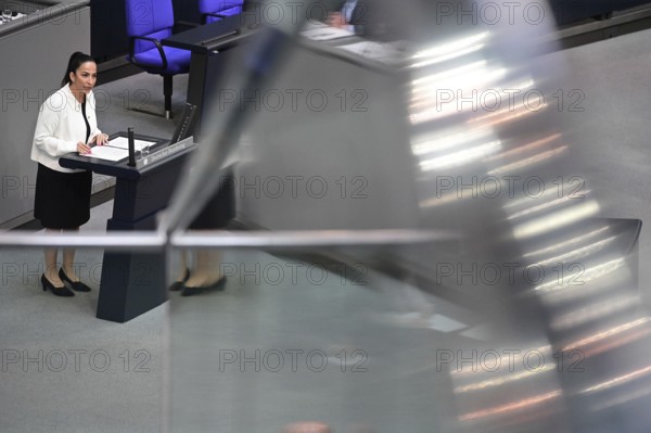 Dr Hülya Düber (CDU CSU) speaks on the agenda item Minimum Wage Act at the eleventh session of the Bundestag