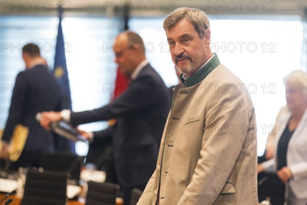 Markus Söder (CSU Chairman and Minister-President of Bavaria) in front of the consultation between Federal Chancellor Friedrich Merz and the heads of government of the federal states in the International Conference Hall of the Federal Chancellery, Berlin, 18 June 2025