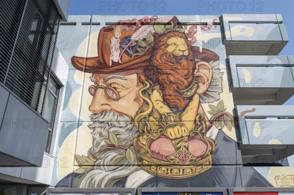 Facade painting on a multi-storey car park, Erlangen, Middle Franconia, Bavaria, Germany