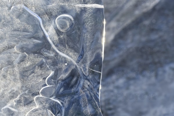 The mask... Ice sculptures (winter flood Lower Rhine 2020, 2021), art in nature, ice plate formed by wind and weather, imagination, weather conditions, Bislicher Insel near Xanten, nationally known nature reserve, Wesel district, Lower Rhine, Rhineland, North Rhine-Westphalia, Germany, Western Europe