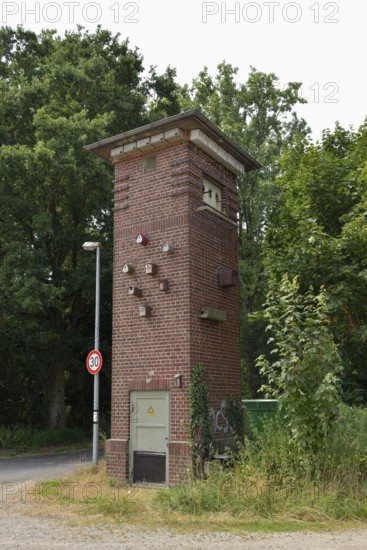 Former transformer station was converted into a bird protection station, nature conservation station, nesting aids for birds and insects, including swifts, swallows, barn owls and kestrels, Mönchengladbach (Hilderath), North Rhine-Westphalia, Lower Rhine, Germany, Western Europe