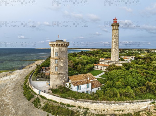 WHALE LIGHTHOUSE from a drone, Saint-Clement-des-Baleines, Atlantic, France