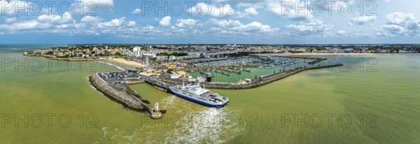 Panorama of ferry in Royan from a drone, Nouvelle-Aquitaine, Charente-Maritime, France