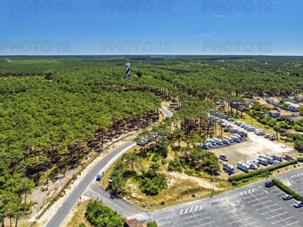 Phare de Contis Lighthouse from a drone, Saint Julien en Born, Saint-Julien-en-Born, Landes, France