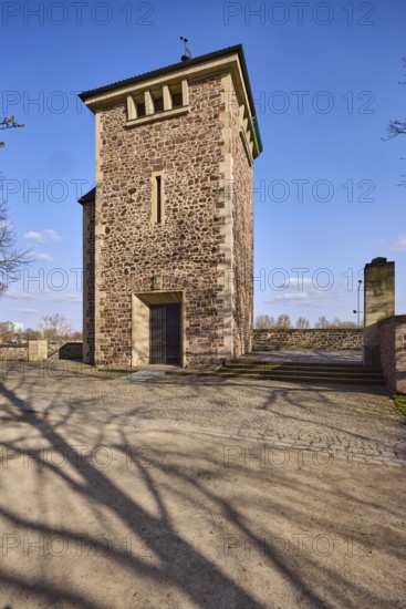 City fortification, defence defence tower, city wall, footpath, old town, shadow, blue sky, cumulus clouds, Fürstenwall, Magdeburg, state capital, independent city, Saxony-Anhalt, Germany