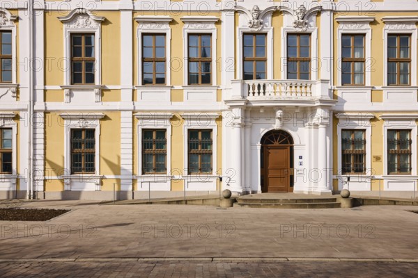 State parliament, historic houses, baroque architectural style, facade, window, entrance area, door, staircase, sunny, cathedral square, Magdeburg, state capital, independent city, Saxony-Anhalt, Germany