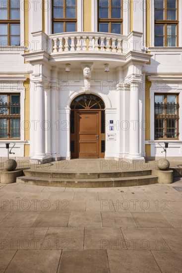 State parliament, historic houses, baroque architectural style, facade, window, entrance area, door, staircase, sunny, cathedral square, Magdeburg, state capital, independent city, Saxony-Anhalt, Germany