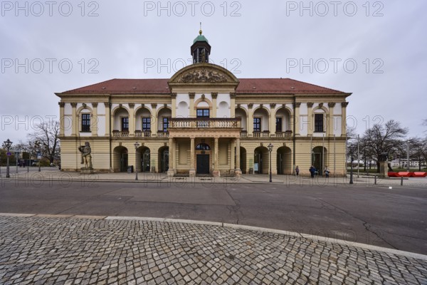 Historic town hall, old town centre, sandstone building, diffuse light, cloudy, Alter Markt, Magdeburg, state capital, independent city, Saxony-Anhalt, Germany